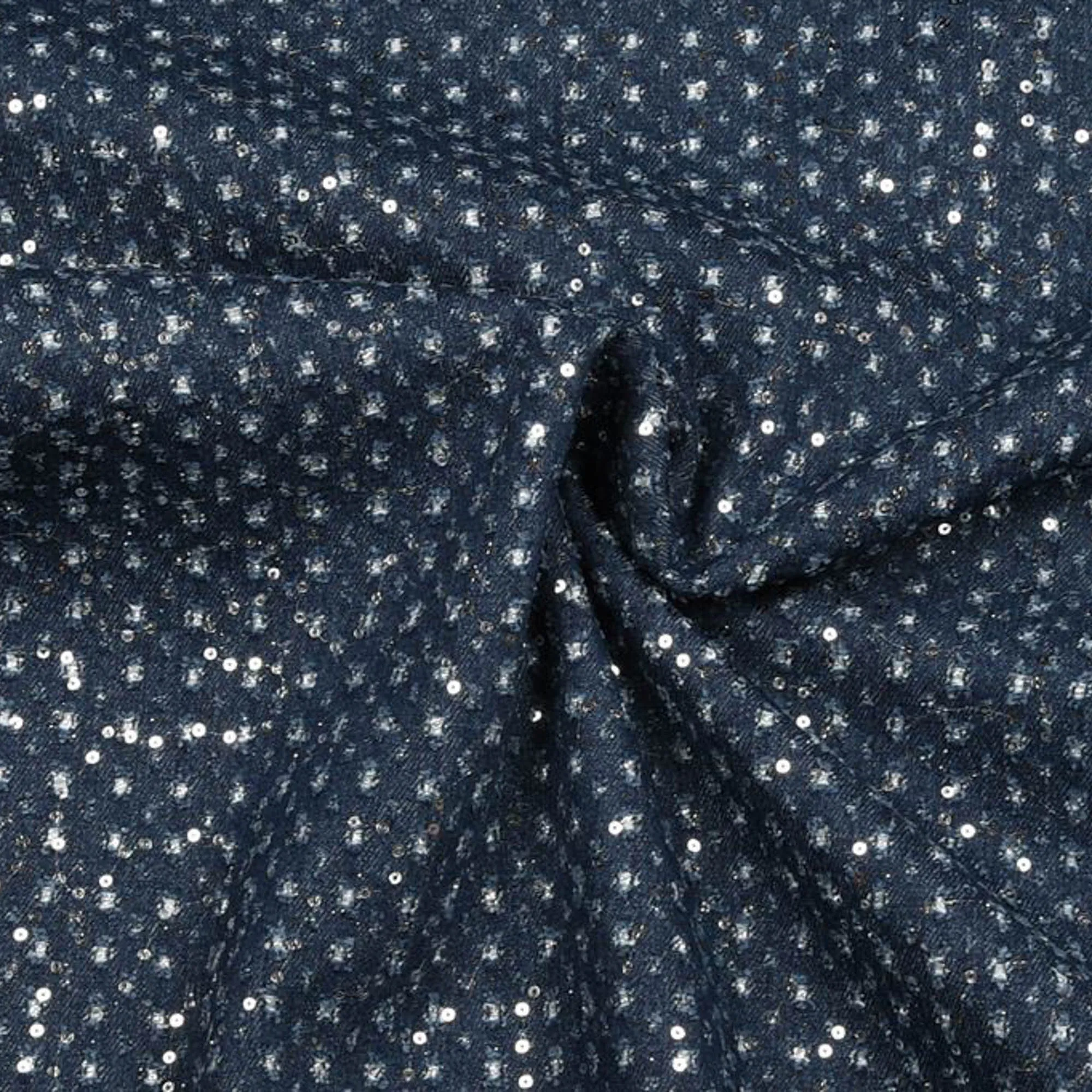 Jeans blauw met pailletten en lurexdraad